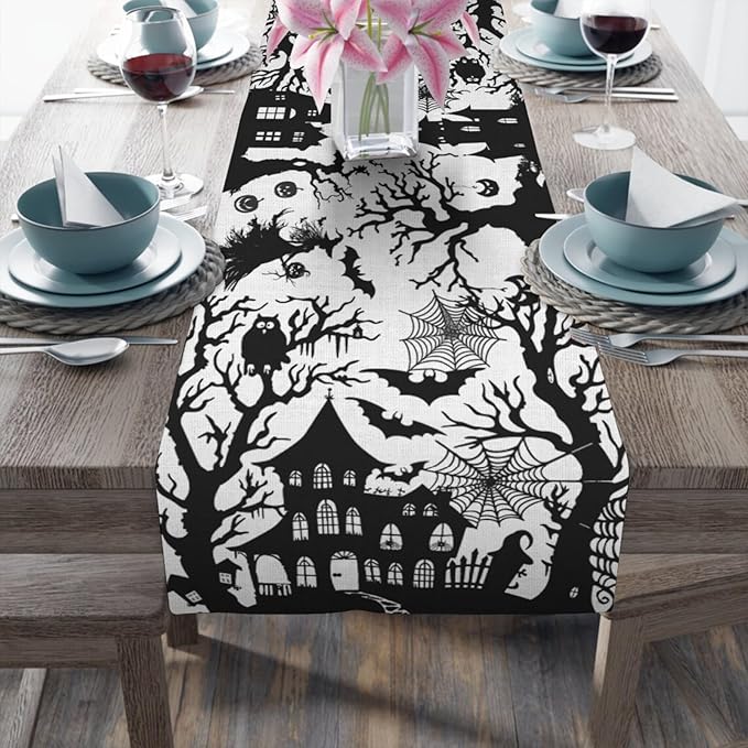 Halloween Spider Pumpkin Table Runner, Linen Farmhouse Table Runner, Dresser - Image 7
