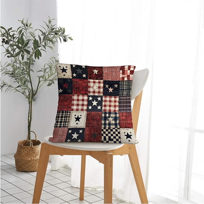 Throw Pillow Covers 18x18 Set of 2, Flag Patchwork Cushion Covers, Decorative - Image 2
