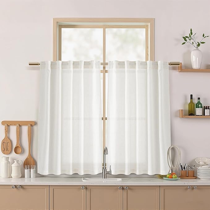 Nanspring 45 Inch Beige White Curtains Linen by Nanspring