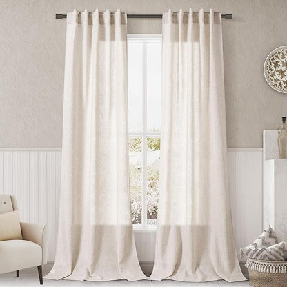 Beige Flax Linen Curtains 84 inches Long by Nanspring