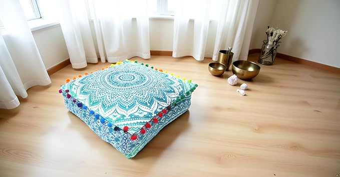 CRAFT KALA Green Ombre Large Hippie Mandala Meditation Floor Ottoman Pillow - Image 3
