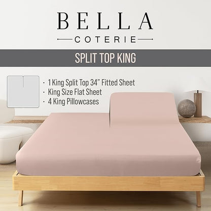 Bella Coterie 6 Piece Luxury Bamboo Viscose Split Top King Size Sheet Set | 34" - Image 2
