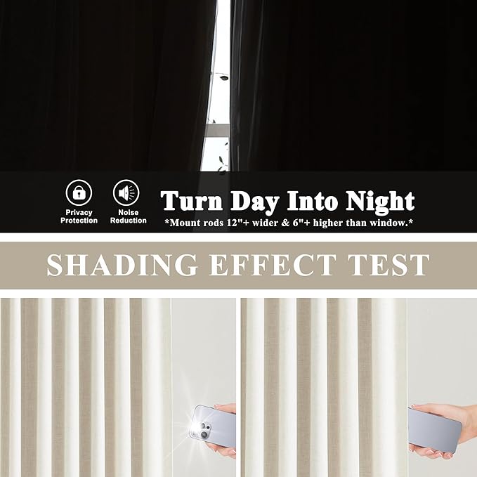Vision Home Natural Full Blackout Curtains Linen Blended Darkening Window - Image 8