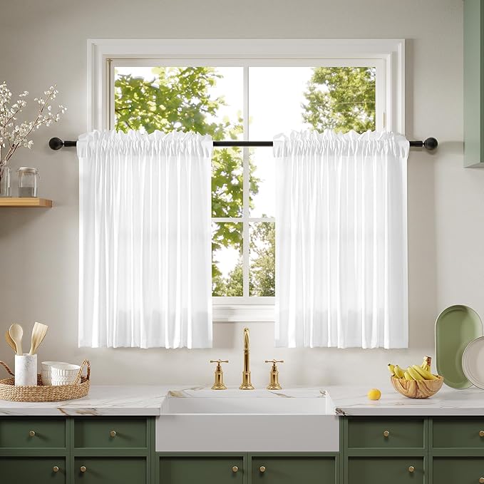 Anmao Non-See-Through Valance Kitchen Curtains 36 Inch Length 2 Panels Set by Anmao