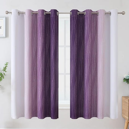 Estelar Textiler Purple and Greyish White Blackout Curtains 63 Inch Length 2 - Image 2