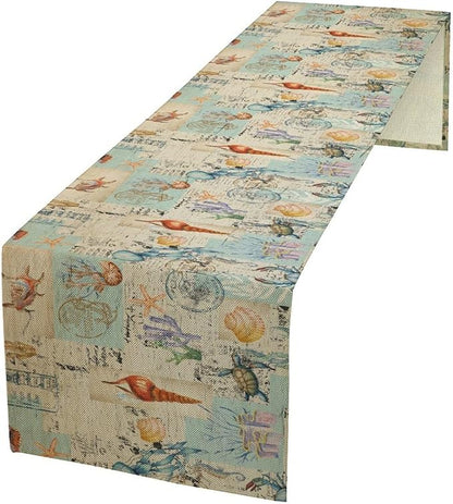 Vintage Seashell Starfish Poster Table Runner Seahorse Newspaper Life Table by Unknown