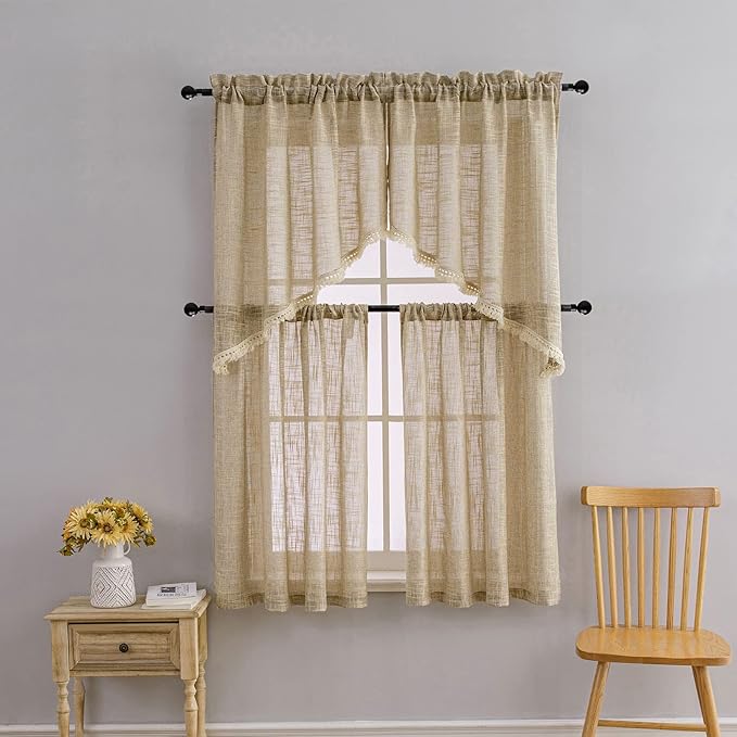 Beda Home Tassel Linen Textured Swag Valances - Image 6