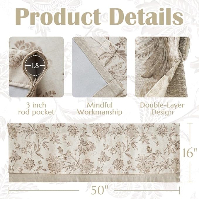 jinchan Floral Valance Curtain Linen Kitchen Valance - Image 6