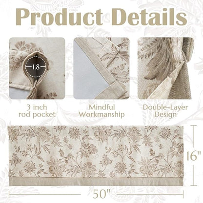 jinchan Floral Valance Curtain Linen Kitchen Valance - Image 6