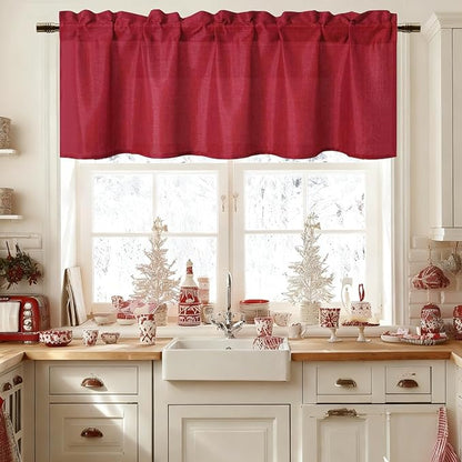 Hiasan Red Window Valance Curtains Faux Linen Farmhouse Rustic Rod Pocket Light by Hiasan