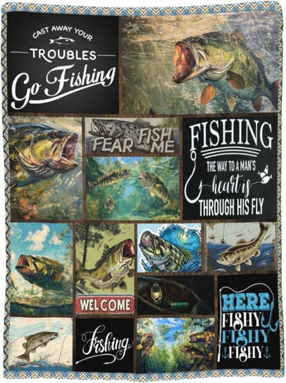 Fishing Blanket Hunting Fish Throw Blanket Flannel Stuff Merch Cozy Decor - Image 9