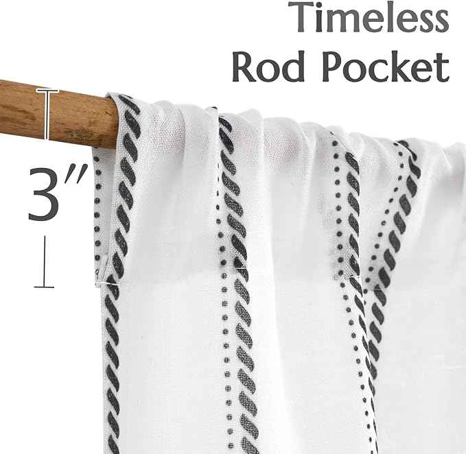 jinchan Linen Striped Kitchen Curtains Tier Cafe Curtains - Image 6