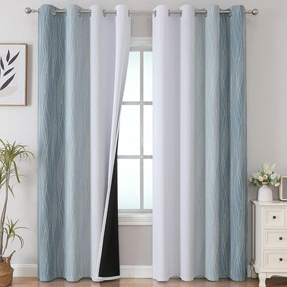 Estelar Textiler Stone Blue and Greyish White Blackout Curtains 96 Inches Long by ESTELARTEXTILER
