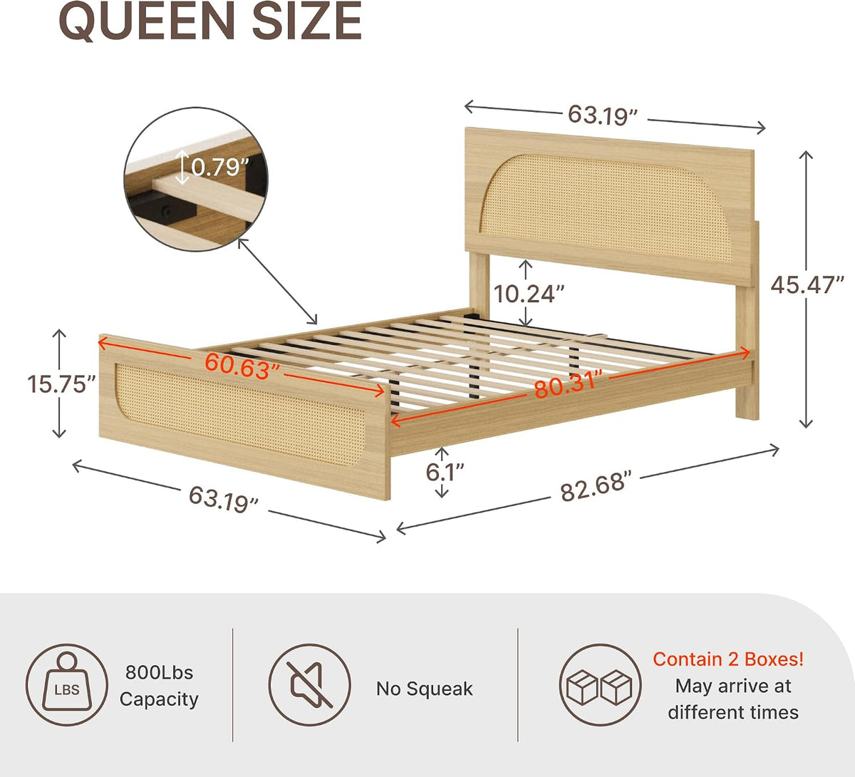 kislot boho rattan bed frame, farmhouse platform, natural shown in use