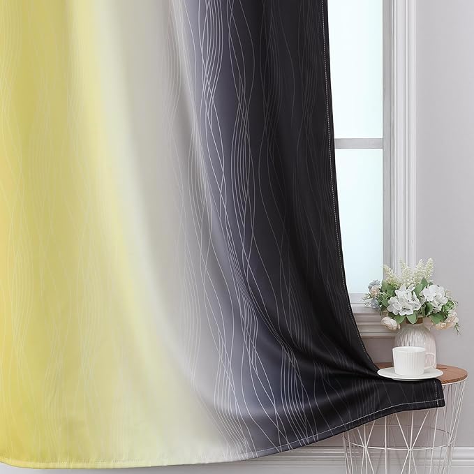Estelar Textiler Black and Yellow Ombre Blackout Curtains - Image 6