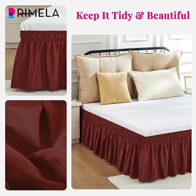 RIMELA Wine Red Bed Skirt King Size 15 Inch Drop, Elastic Bed Skirting - Image 4