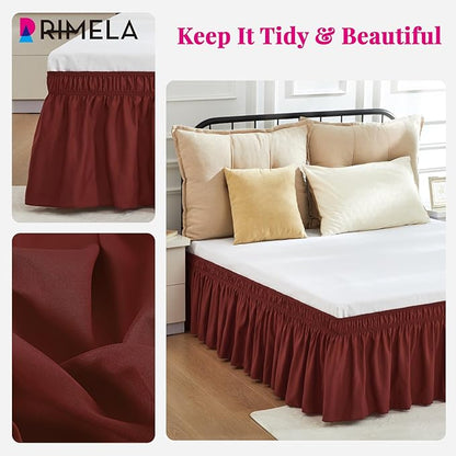 RIMELA Wine Red Bed Skirt King Size 15 Inch Drop, Elastic Bed Skirting - Image 4