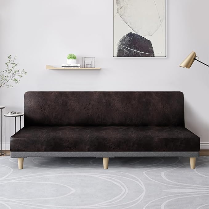molasofa Leather Like Stretch Futon Slipcover Armless Futon Bed Sofa Cover - Image 3