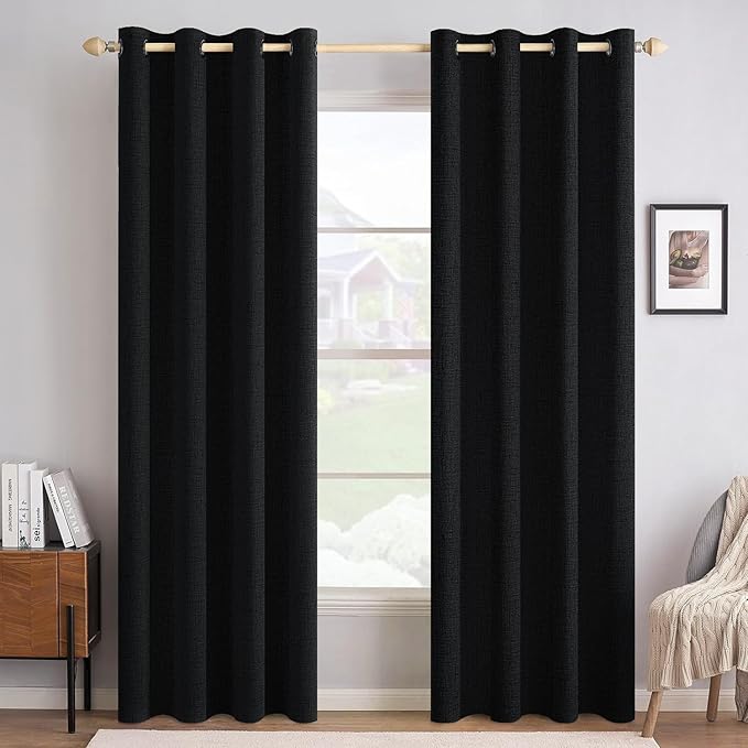 MIULEE Linen Texture Curtains for Bedroom Solid 100% Blackout Thermal Insulated by MIULEE