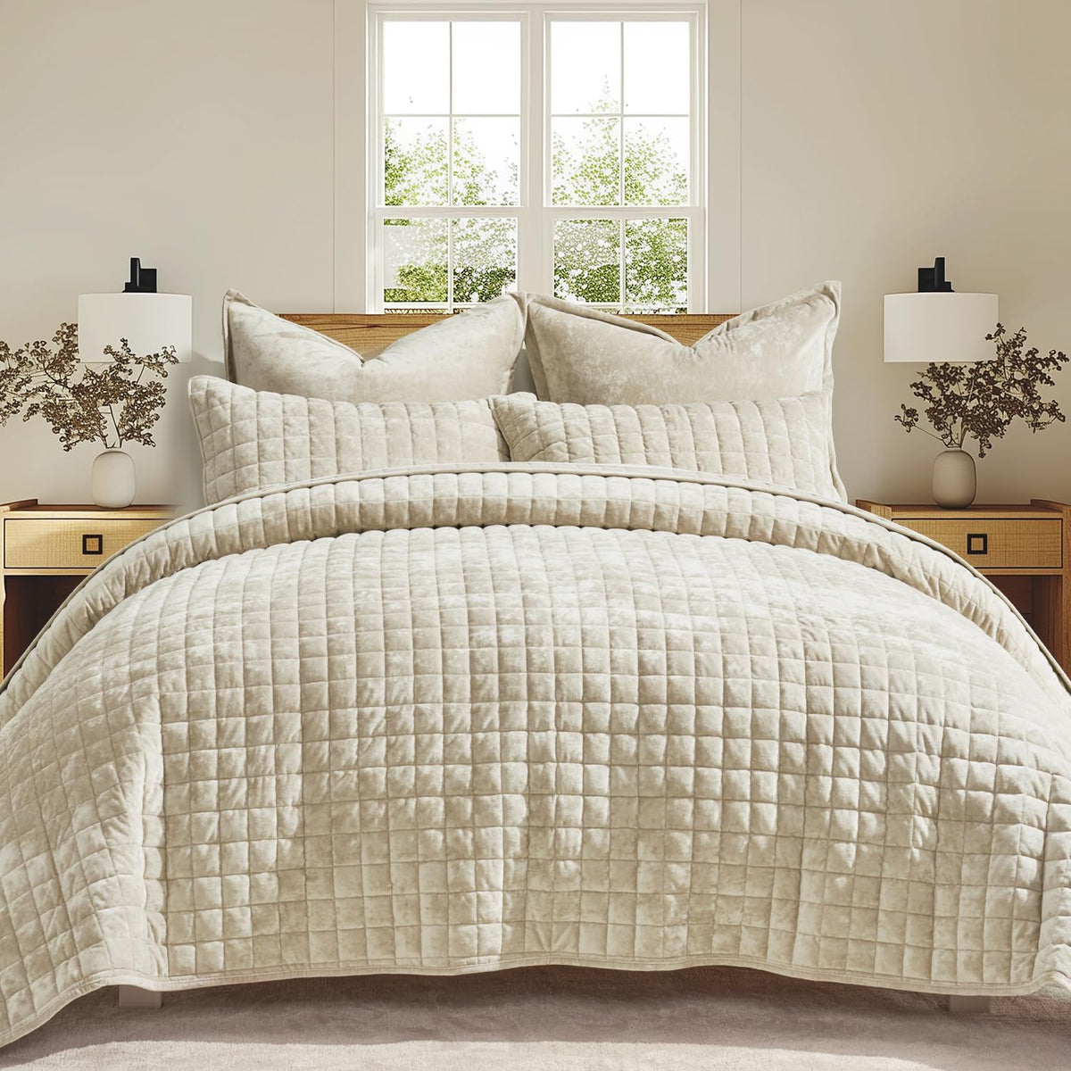 recyco channel box stitch velvet quilt set, king, main product view