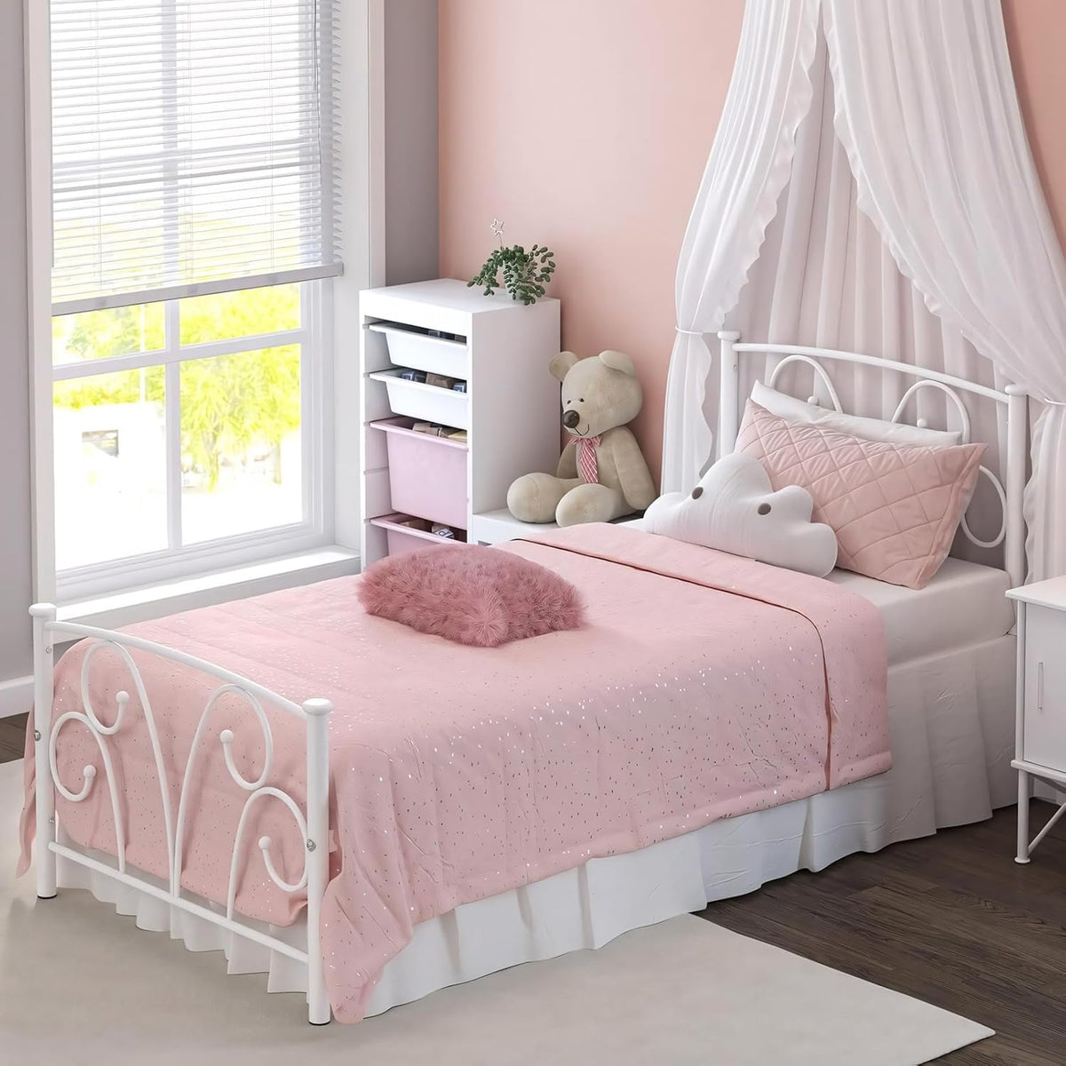 elephance twin bed frame with headboard&footboard metal platform, main product view