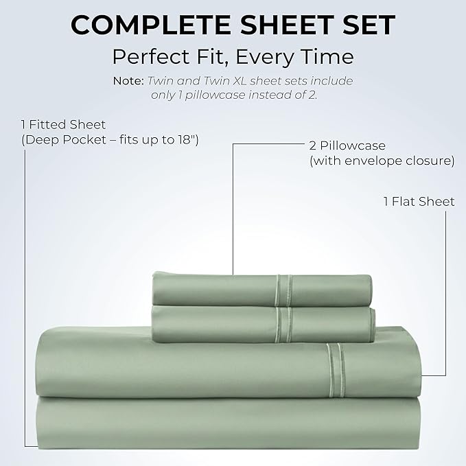 100% Natural Cotton Sheets Queen Size Bed Set | 500 TC Single-Ply Sateen Weave - Image 3