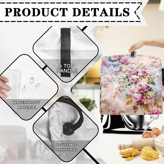 Retro Rose Print Mixer Covers Kitchen Small Appliance Dust Cover Compatible - Image 7