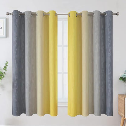 Ombre Gray and Yellow Blackout Curtains 63 Inch Length 2 panels, Full Room - Image 2