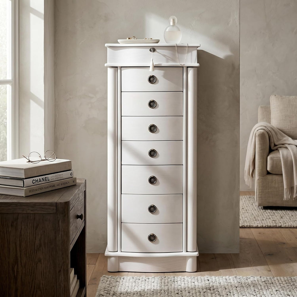 Hives and Honey Nora Jewelry Armoire Cabinet with Mirror – 7 Drawers, Locking...