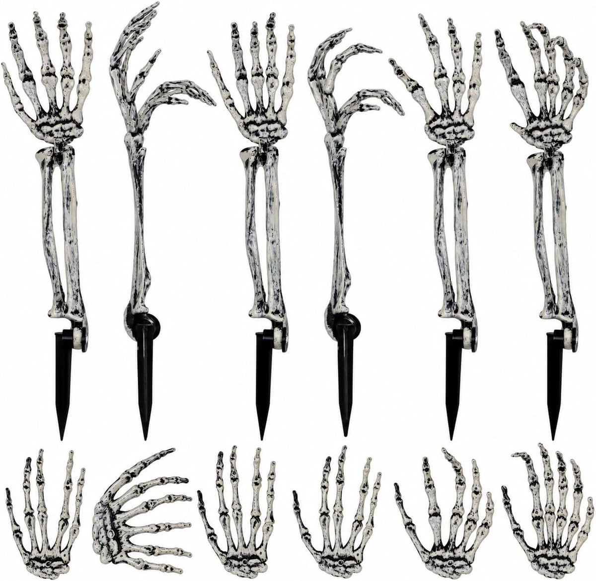 12 Pack Halloween Decorations Outdoor Skeleton Hands and Arms Yard Stakes, Realistic Graveyard Decor with Adjustable Joints, Spooky Cemetery Crawling Zombie Hands for Lawn Garden (6 Arms, 6 Hands)