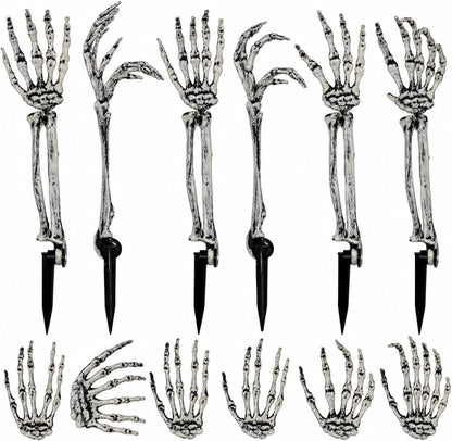 12 Pack Halloween Decorations Outdoor Skeleton Hands and Arms Yard Stakes, Realistic Graveyard Decor with Adjustable Joints, Spooky Cemetery Crawling Zombie Hands for Lawn Garden (6 Arms, 6 Hands)