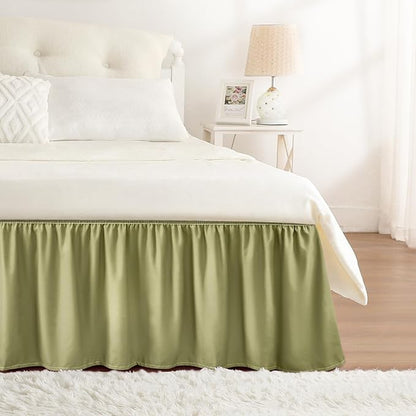 RIMELA Sage Green Bed Skirt Twin Size 15 Inch Drop, Elastic Bed Skirting by RIMELABedSkirt