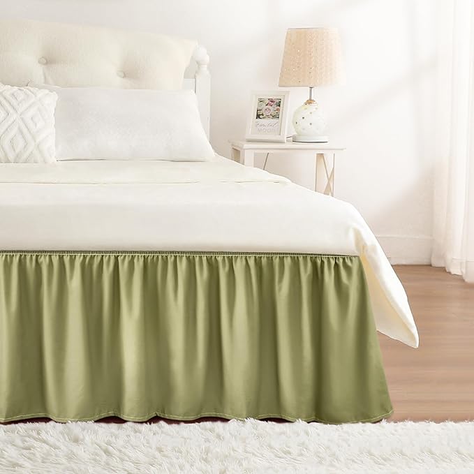 RIMELA Sage Green Bed Skirt King Size 15 Inch Drop, Elastic Bed Skirting by RIMELABedSkirt