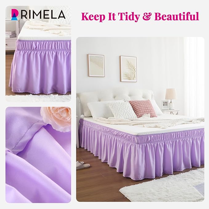 RIMELA Bed Skirting Queen Size Lilac Purple Bed Skirt 18 Inch Drop, Wrap Around - Image 3