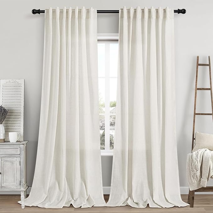 Linen Cream Curtains 113 Inch Extra Long by Nanspring
