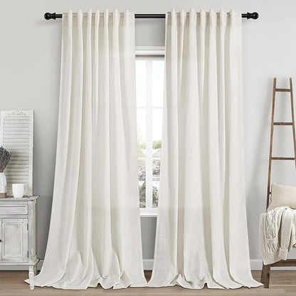 Linen Cream Curtains 113 Inch Extra Long by Nanspring