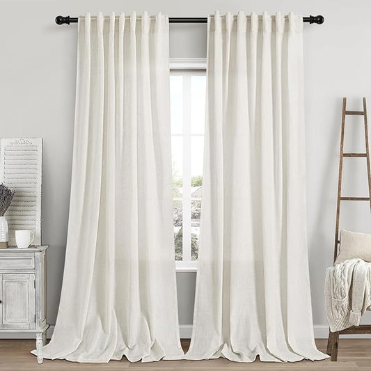 Linen Cream Curtains 113 Inch Extra Long by Nanspring