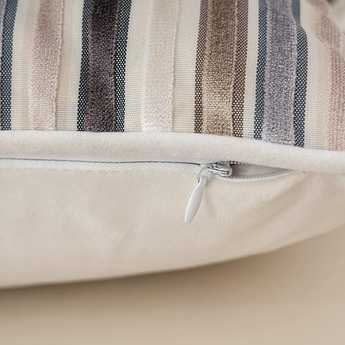 Yangest Beige Striped Throw Pillow Cover Multicolor Velvet Cushion Cover Modern - Image 4