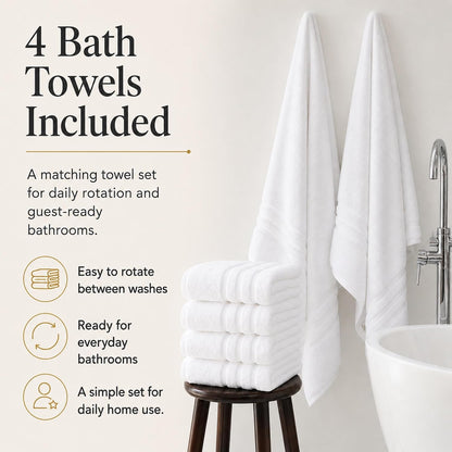 velqora large 100% cotton bath towels 4 pack on a desk or shelf