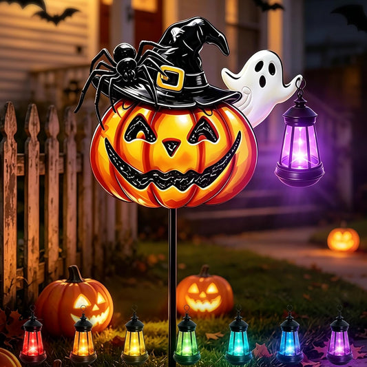 Solar Halloween Pumpkin Outdoor Lights Jack O Halloween Garden Stake Lights