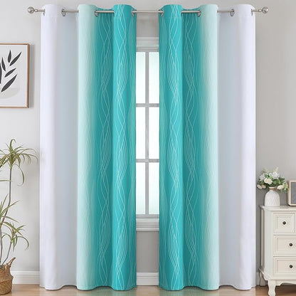 Estelar Textiler Teal and Greyish White Room Darkening Blackout Curtains 84 - Image 2