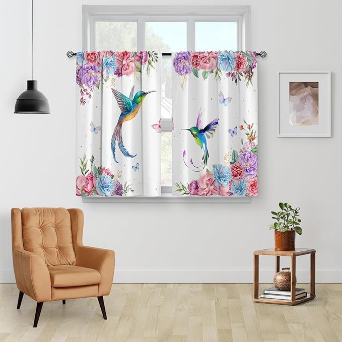 Aimego Floral Hummingbird Vintage Kitchen Curtains - Image 2