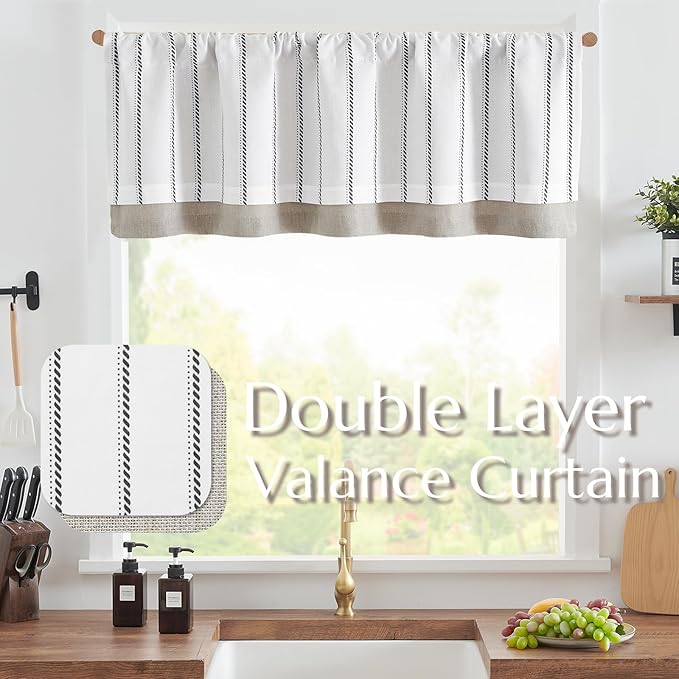 jinchan Nautical Valance Striped Linen Curtain 16 Inch Farmhouse Room Darkening - Image 2