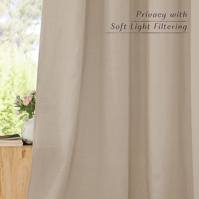 NICETOWN Taupe Short Linen Curtains - Image 3