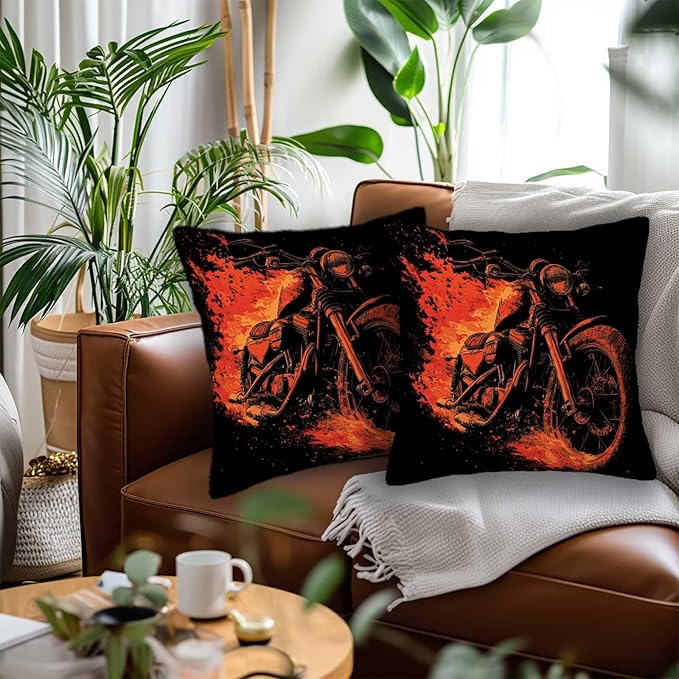 Motorcycle Throw Pillow Covers Set of 2 | 18x18 Inches Cushion Cases - Image 2