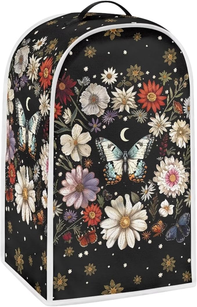 Floral Butterfly Blender Cover Dust Cover Black Insulated Kitchen Appliance by HUISEFOR