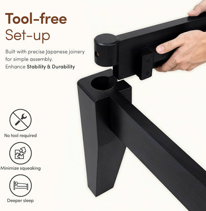 thor japanese joinery bed frame queen, solid wood, close-up detail