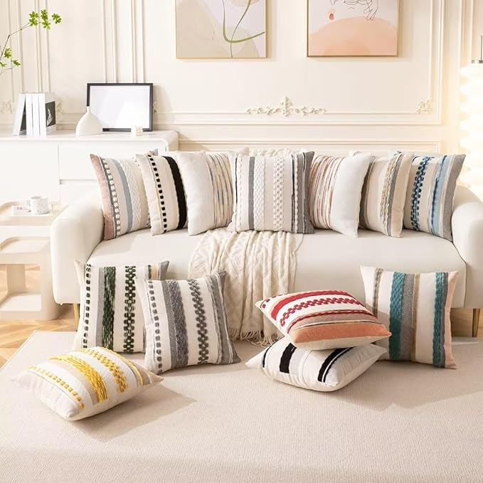 Boho Throw Pillow Covers 18x18 Set of 2 Farmhouse Decorative Cushion Case - Image 6