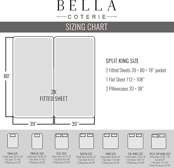 Bella Coterie Luxury Bamboo Viscose Split King Size Sheet Set | 2 Fitted Sheets - Image 2