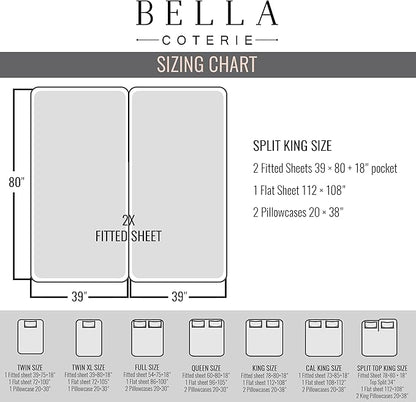 Bella Coterie Luxury Bamboo Viscose Split King Size Sheet Set | 2 Fitted Sheets - Image 2